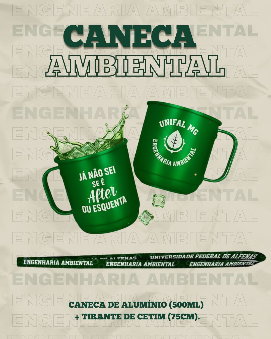Caneca Engenharia Ambiental 500ml + Tirante de Cetim 75cm